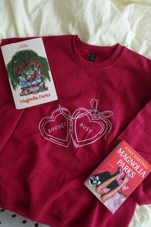 Booked and Busy Locket - Cherry Red Crewneck
