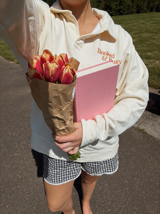 Booked and Busy Collared Sweatshirt