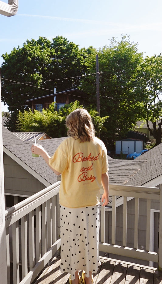 Booked and Busy Club - Butter Yellow Unisex Raw Hem Tee