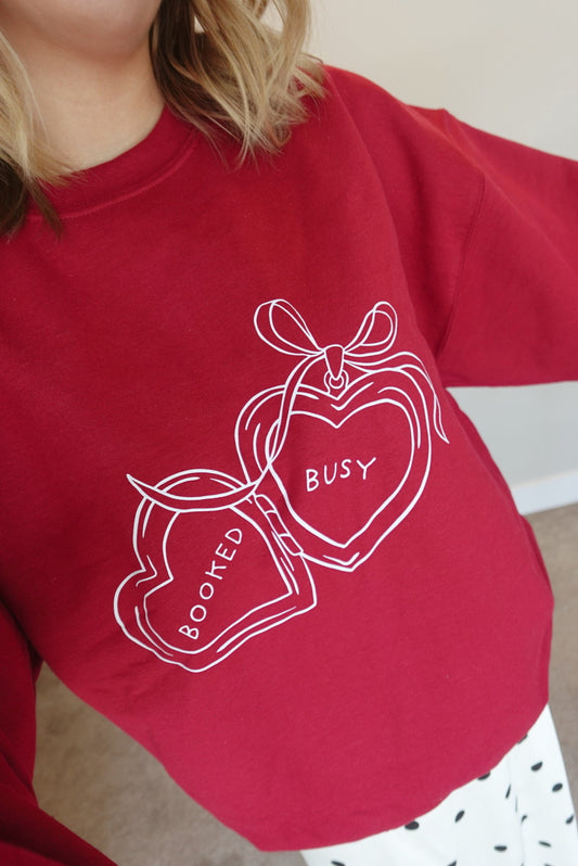 Booked and Busy Locket - Cherry Red Crewneck
